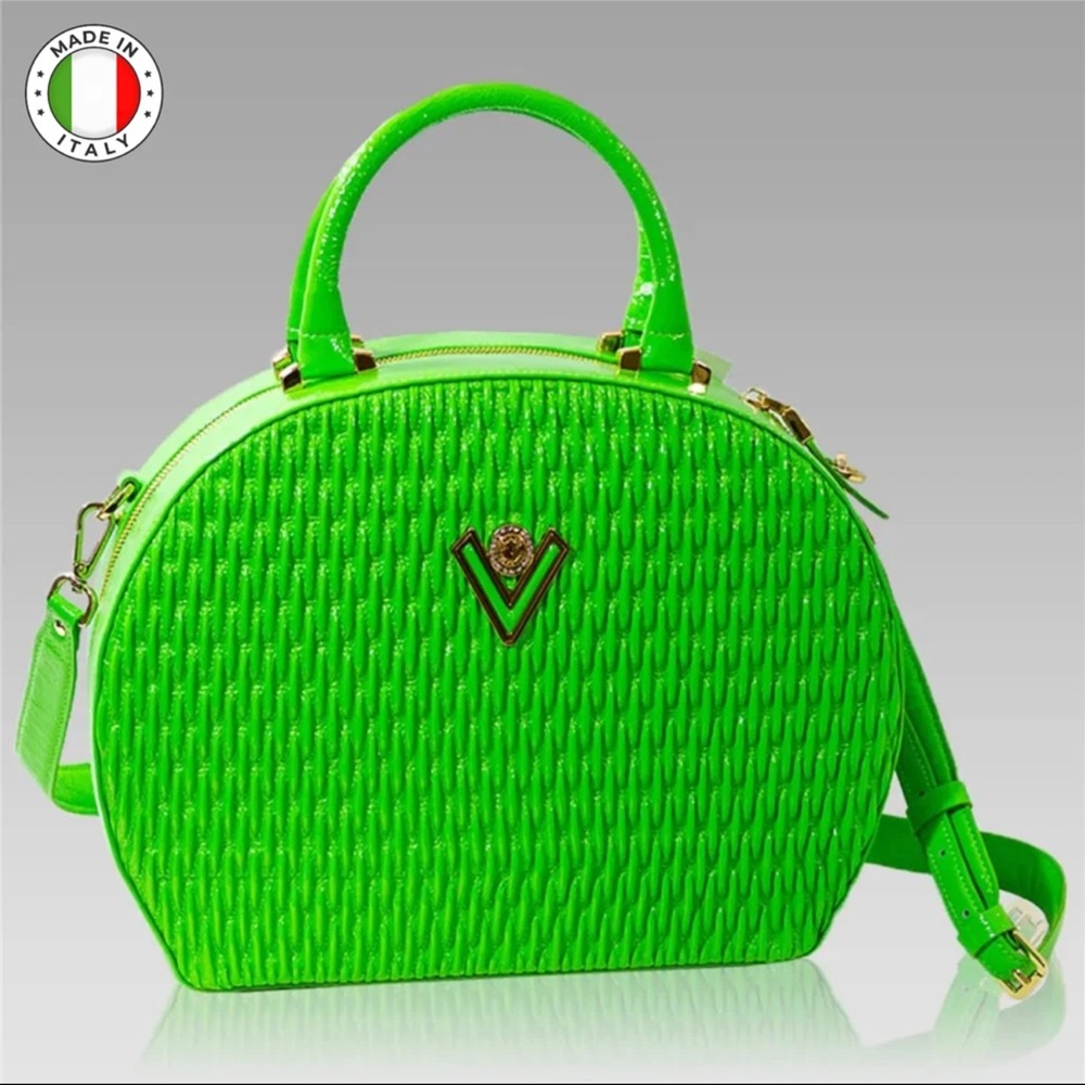 Valentino Orlandi Designer Lime Green Women's Box Hat Leather Tote Purse Handbag